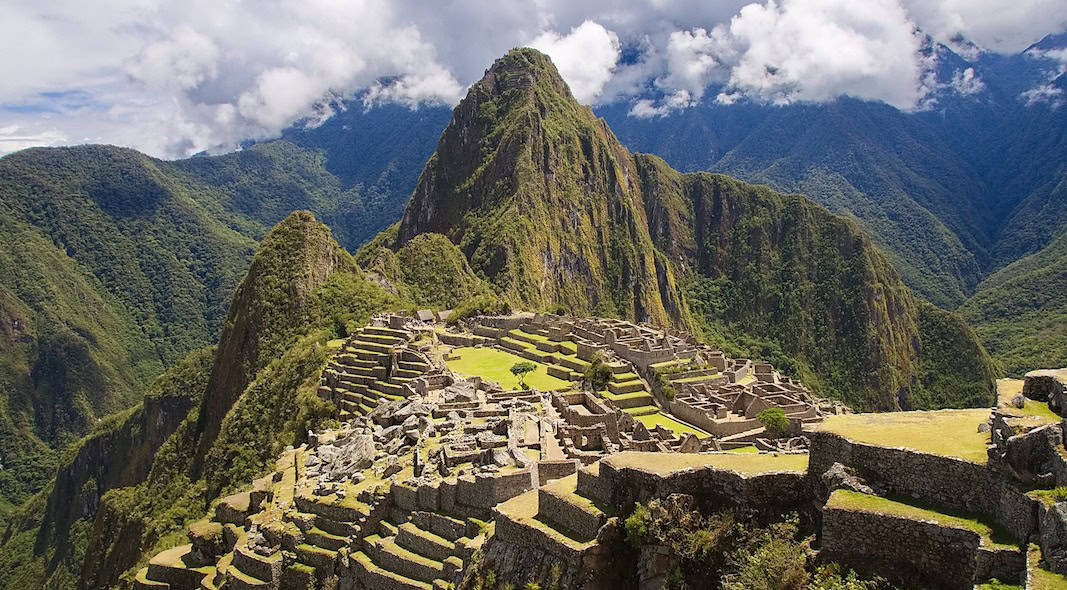 An aerial view of Inca ruins in Cusco, Peru.